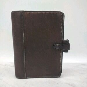 Vtg Filofax Brown Leather Personal Hamilton 6 Ring Organizer Binder Planner 5x7"